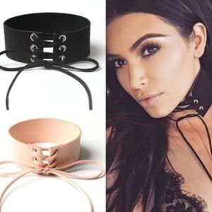 NEW!! Sexy Suede Look Lace Up Choker